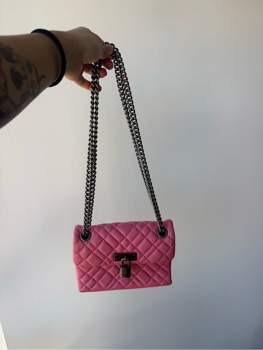 kurt geiger london pink leather lock bag quilted crossbody